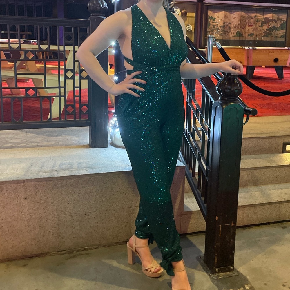 Elegant Green Sequin Jumpsuit